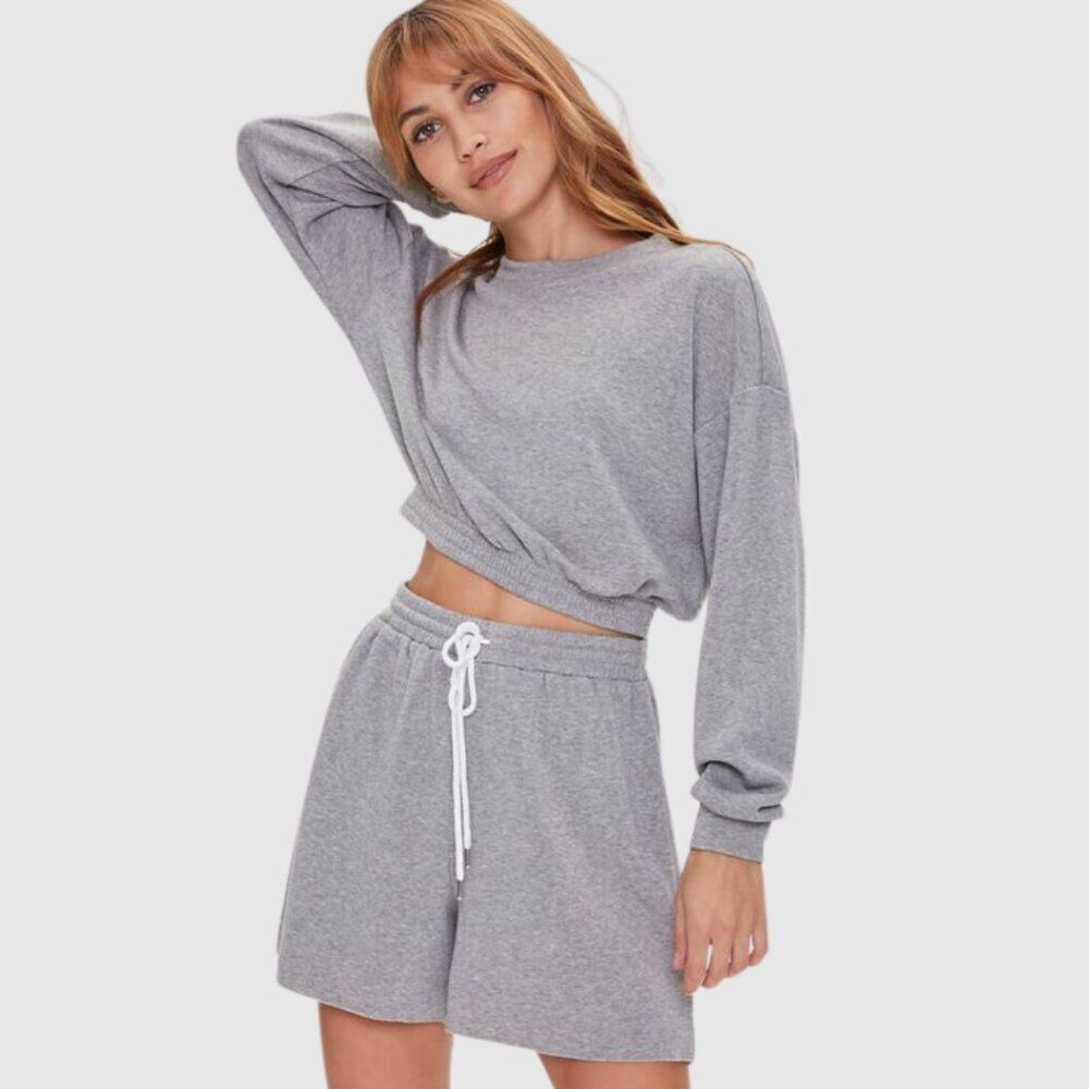 Gray Soft Sweatshirt & Shorts Set